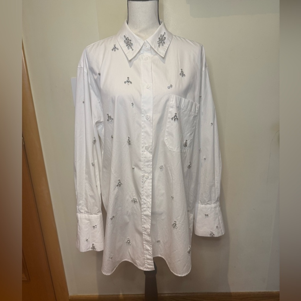 Zara White Blouse with Silver Embellishments - Picture 8 of 16